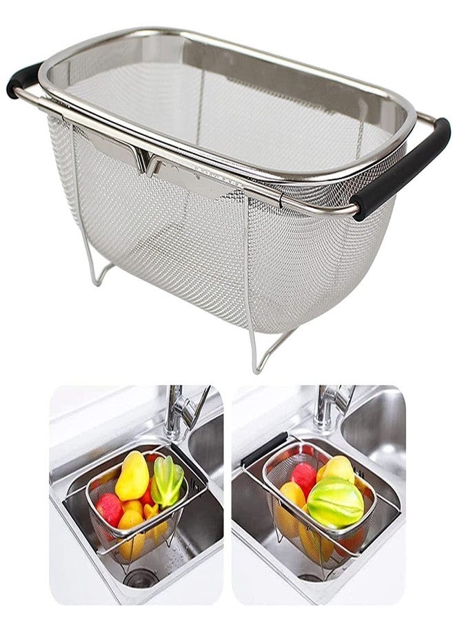 RETSPHIX Colander Strainer Adjustable Over Sink Drainer with Fine Mesh Strainer Basket for Fruit, Vegetable, Rice, Washing Baskets with Extendable Rubber Grip Handles [ Silver ] - Image 1